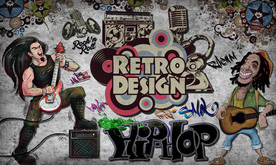 手绘卡通音乐人物复古背景