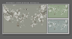 超大型工笔梅花花鸟背景壁纸
