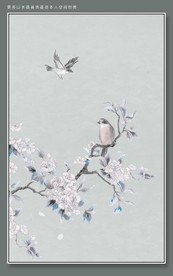 高清竖幅禅意花鸟装饰画