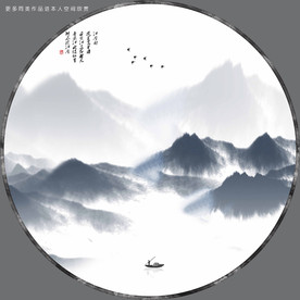 高清圆形山水装饰画