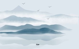 高清蓝色简约山水画壁纸