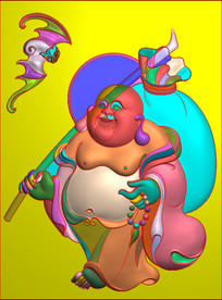 蝙蝠弥勒佛布袋佛挂件精雕图浮雕