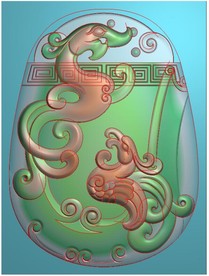 龙凤挂件玉雕仿古精雕图浮雕灰度