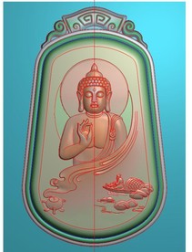 仿古牌头山水如来佛挂件精雕图