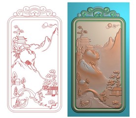 洋花牌头玉雕山水挂件精雕图浮雕