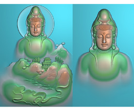 山水观音玉雕挂件牌子精雕图浮雕