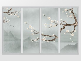 新中式手绘玉兰花鸟移门