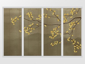 银杏手绘工笔花鸟移门