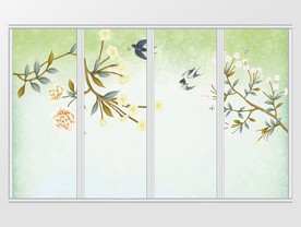 中式工笔花鸟水墨移门