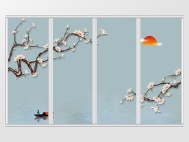 中式玉兰山水移门