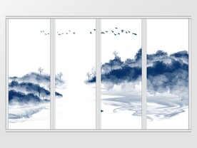 水墨山水飞鸟抽象意境移门