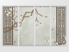 手绘玉兰花鸟移门