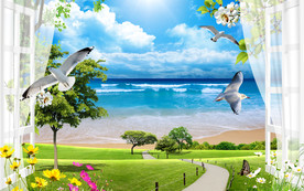 窗外风景背景墙