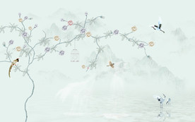 新中式手绘花鸟背景墙