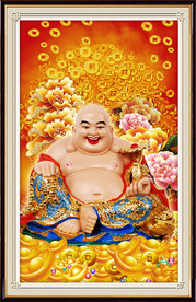 弥勒佛和气生财发财树玄关装饰画