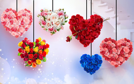 浪漫爱心玫瑰花3D电视背景墙