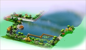 小区游园水系休闲景观绿化效果图