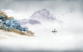 中式禅意意境山水画客厅沙发背景