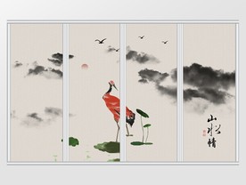 中式古风仙鹤山水情移门