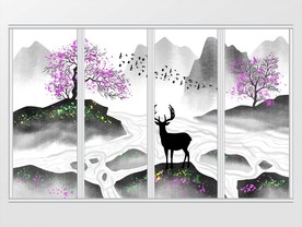 新中式意境山水画移门