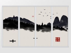 新中式山水情禅意古风移门