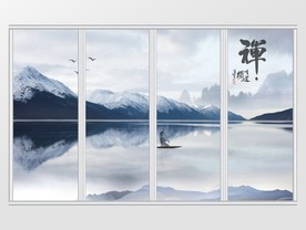 新中式山水禅意水墨移门