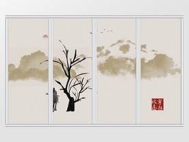 新中式古风宁静致远水墨移门