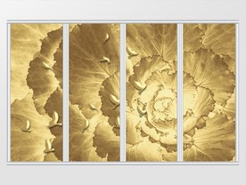 立体金色荷花飞鸟移门