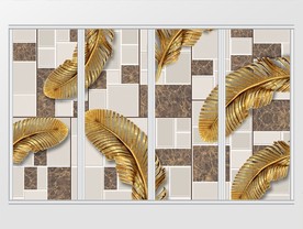 现代简约瓷砖金色羽毛移门