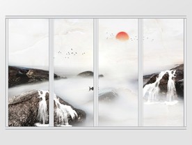中式大理石纹山水移门