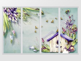 手绘水彩卡通花朵田园壁画移门