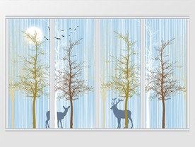 北欧树林驯鹿移门