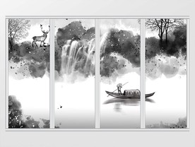 新中式禅意山水水墨画移门