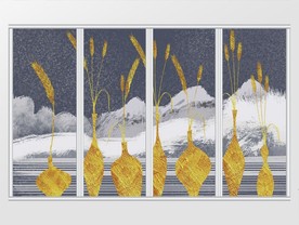 现代简约金色油画水彩花瓶移门