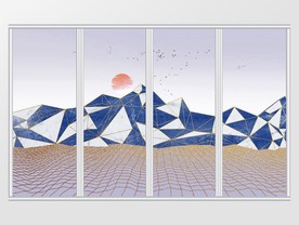 山川飞鸟金箔移门