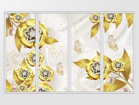 立体金色钻石花朵绸缎移门
