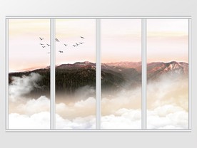 大理石纹高山岩石山水移门