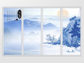青花瓷手绘水墨山水移门