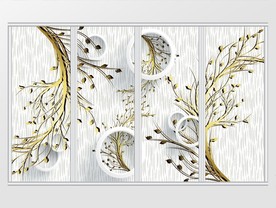 现代简约金色树木移门