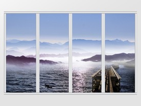 新中式湖水山峦木桥移门