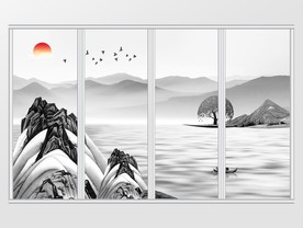 新中式山水意境风景移门