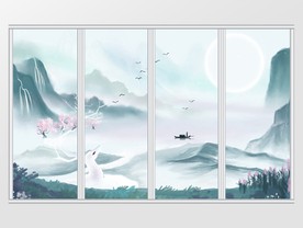 新中式手绘山水鹿移门