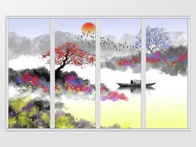 新中式现代水墨泼墨山水移门