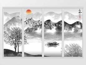 新中式手绘水墨山水移门