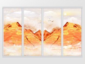 新中式大理石岩石山水移门