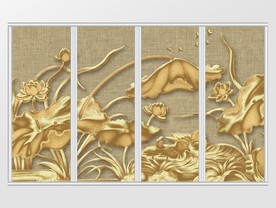 立体金色荷花移门