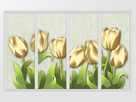 立体奢华金色花朵移门