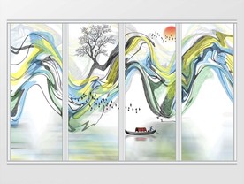 中式抽象水墨意境山水画移门