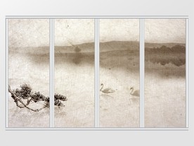 新中式水墨天鹅山水移门