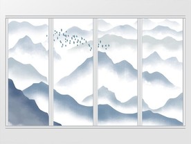 新中式手绘素雅山水画移门
